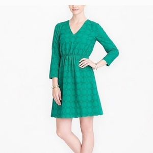 J. CREW Eyelet Dress‎ 3/4 Sleeve Womens 2 Green